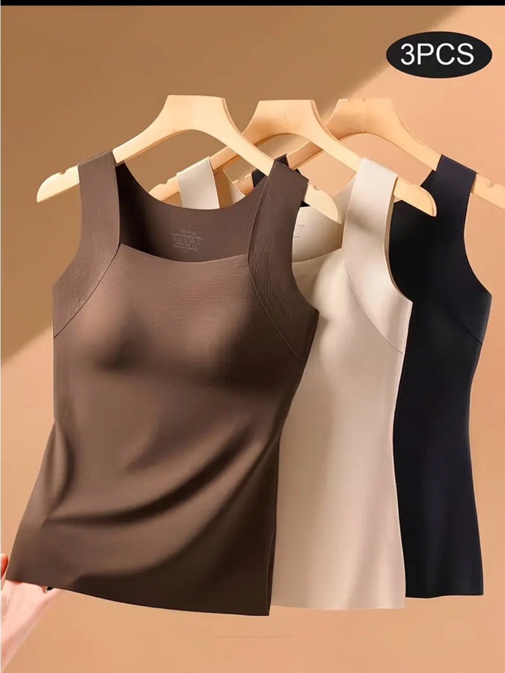 3-Pack Women's Seamless Tank Tops in Brown, Cream and Black